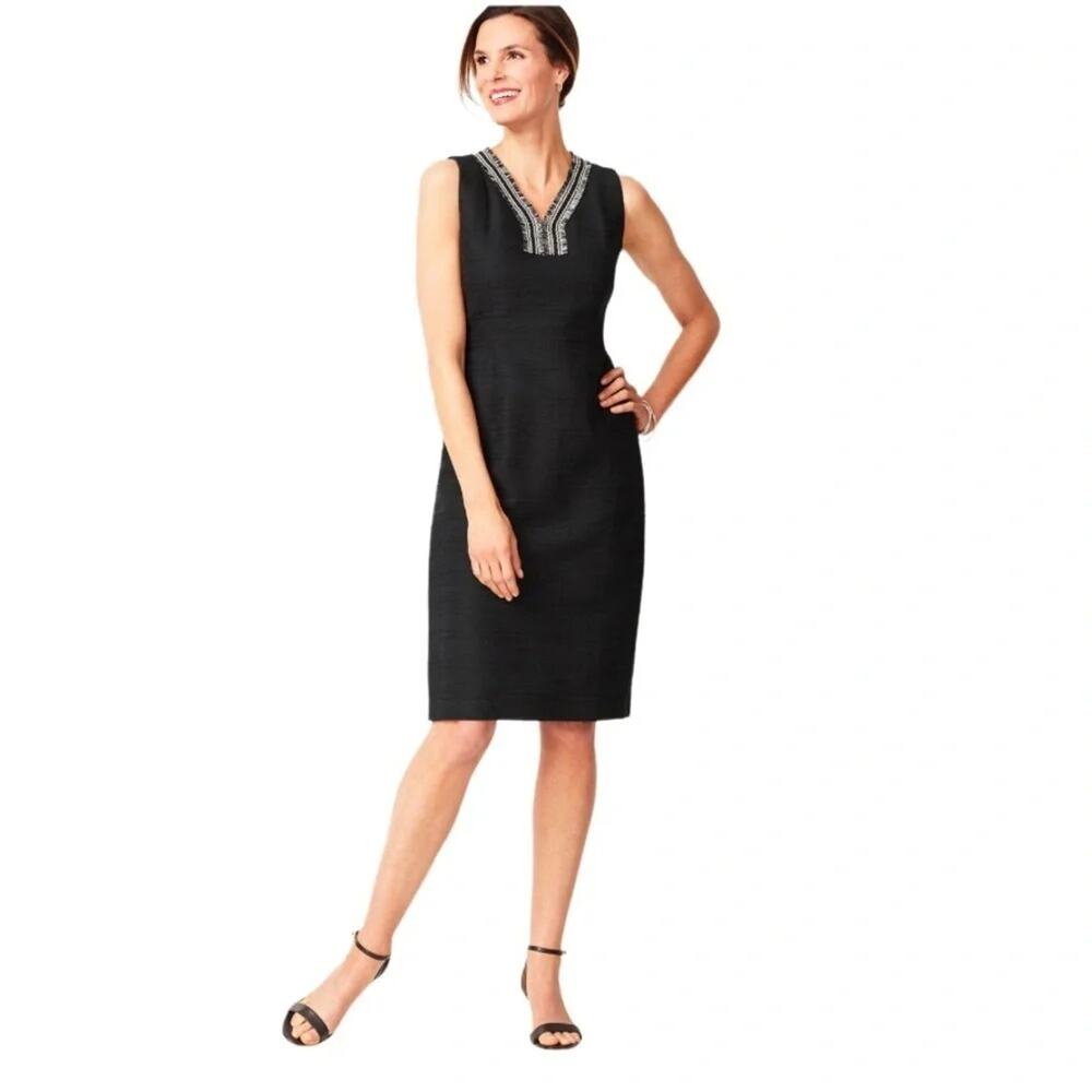 TALBOTS TWEED-FRINGE SHIFT DRESS BLACK SIZE